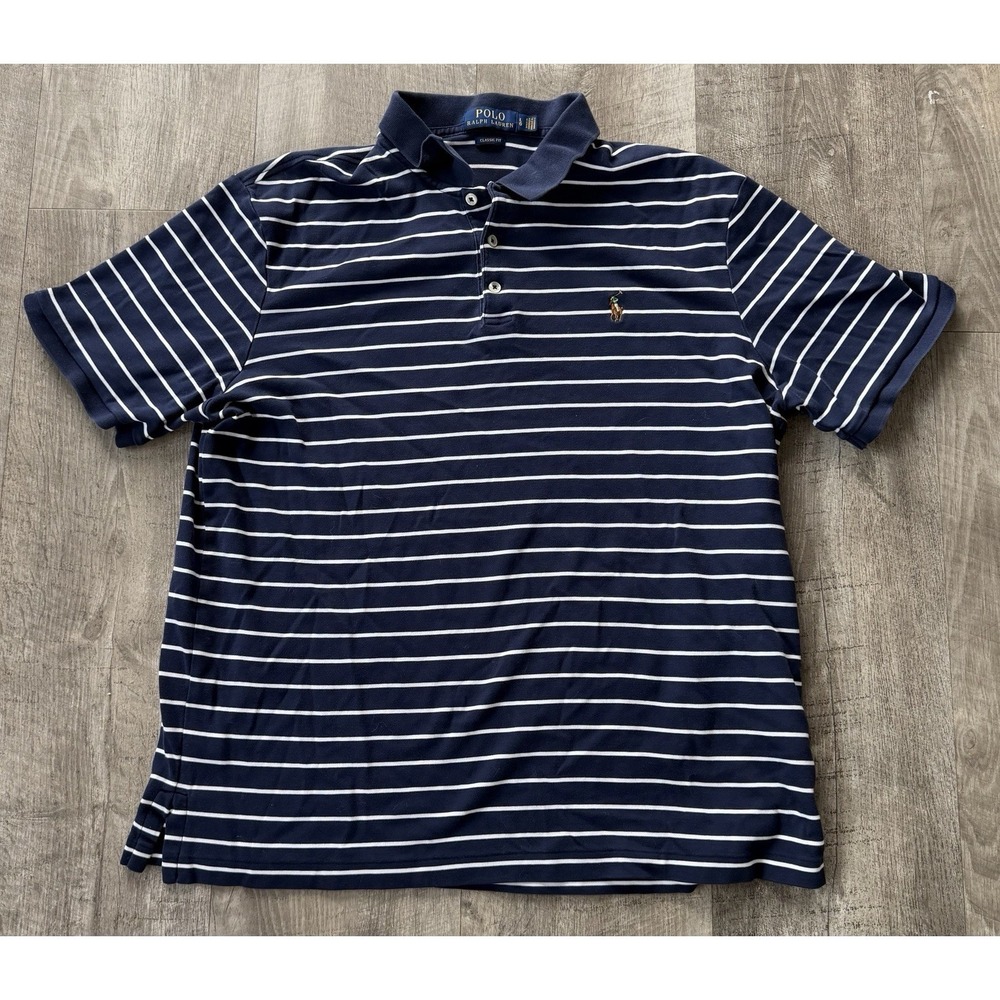 Polo Golf Ralph Lauren Shirt Mens‎ Large Navy Striped Short Sleeve Classic Fit